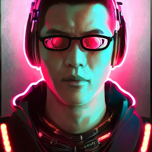 Prompt: cyberpunk japanesse man with neon lights, with techware, intricate, elegant, highly detailed, digital painting, japanese, unreal engine 5, trending on artstation, concept art, studio ghibli, illustration, art by artgerm and greg rutkowski and alphonse mucha