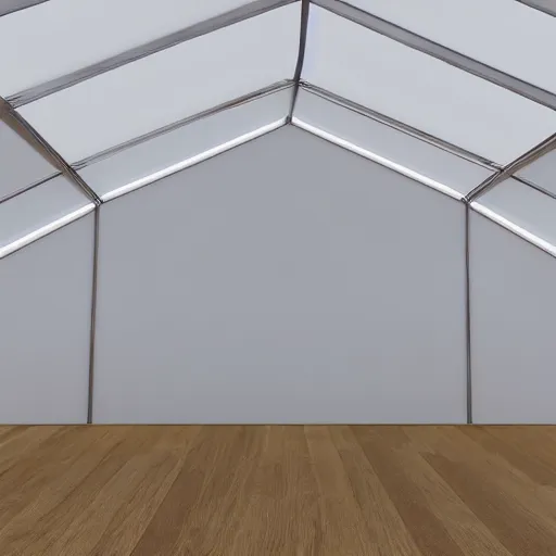 Image similar to an ultra high definition professional studio quality photograph of a transparent iridescent perspex pastel coloured tent on a white plinth in an empty white room. dramatic lighting, ray tracing, refraction, shallow d. o. f, colour corrected, golden ratio, three point light. volumetric shadows. god rays.