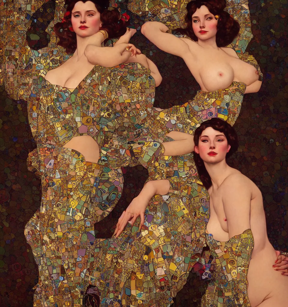 Image similar to modern woman | hyperrealistic | feminist | digital painting | trending on artstation | pinup portrait | clean | illustration | dressed | unreal engine 5 | 8 k resolution | by greg rutkowski alphonse mucha gustav klimt and mel ramos