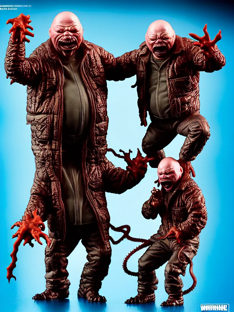 Image similar to hyperrealistic rendering, fat smooth john carpenter's the thing by bernie wrightson and killian eng and joe fenton, product photography, action figure, sofubi, studio lighting, colored gels, colored background