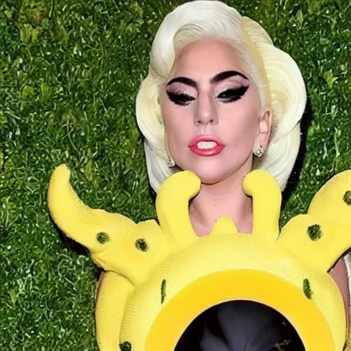 Prompt: lady gaga wearing a cheese based dress