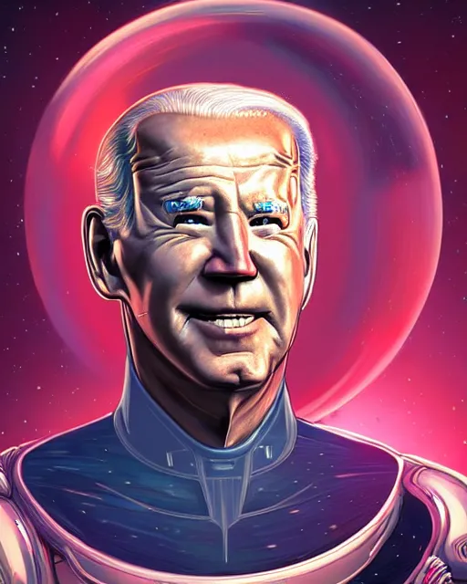 Prompt: A floating head of Joe Biden as an alien in space, only the head, fantasy art, in the style of artgerm, illustration, epic, fantasy, intricate, hyper detailed, artstation, concept art, smooth, sharp focus, ray tracing, vibrant, artgerm, award winning art, ray tracing