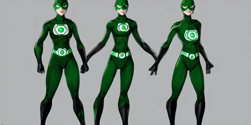 Image similar to full body exaggerated outfit, female green lantern character clean concepts by senior concept artist in the anime film, tech wear, streetwear, featured on artstation