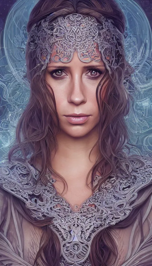 Image similar to jennifer love hewitt, acotar, fibonacci, sweat drops, intricate fashion clothing, insane, intricate, highly detailed, surrealistic, digital painting, artstation, concept art, smooth, sharp focus, illustration, unreal engine 5, 8 k, art by artgerm and greg rutkowski and alphonse mucha