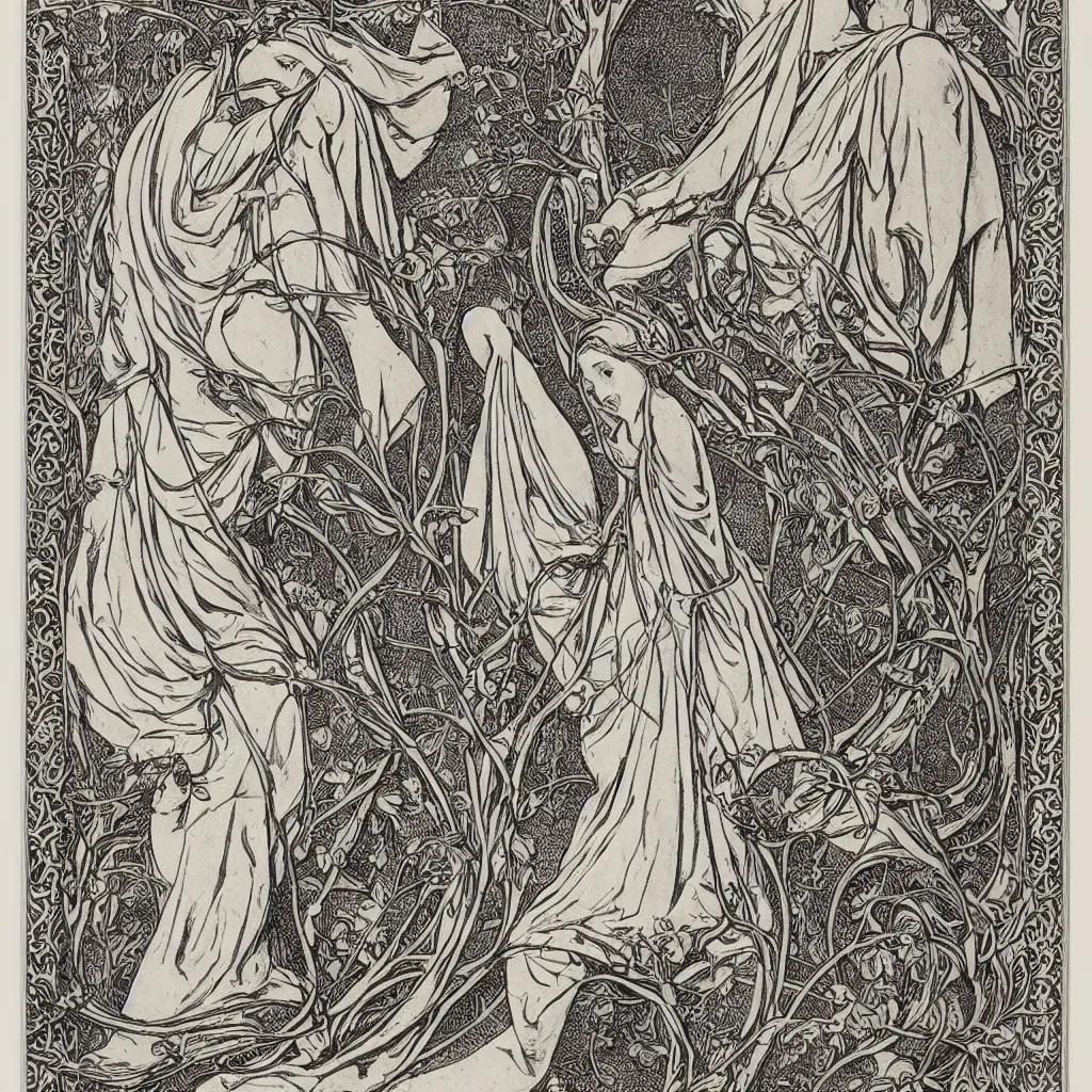 Image similar to phalic engraving , art nouveau, monochromatic