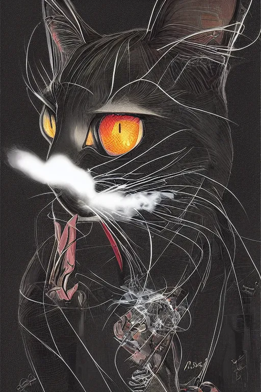 Image similar to black cat smoking by Android Jones