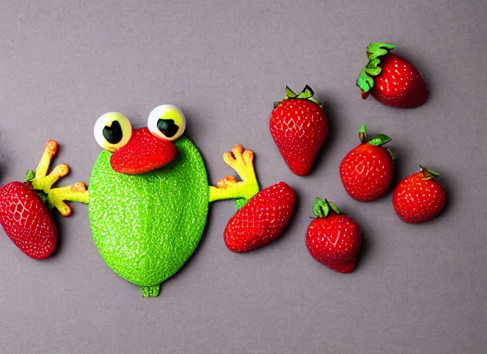 Prompt: frog made of strawberries