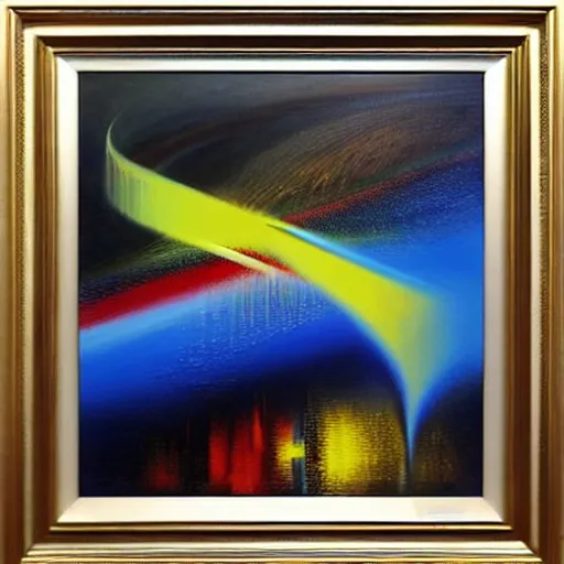 Image similar to abstract art representing momentum, oil painting by john berkey and gabriel dawe, masterwork