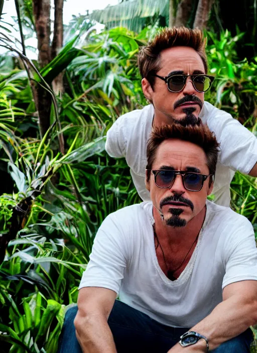 Image similar to a full portrait photo of robert downey jr holiday in bali, f / 2 2, 3 5 mm, 2 7 0 0 k, lighting, perfect faces, award winning photography.