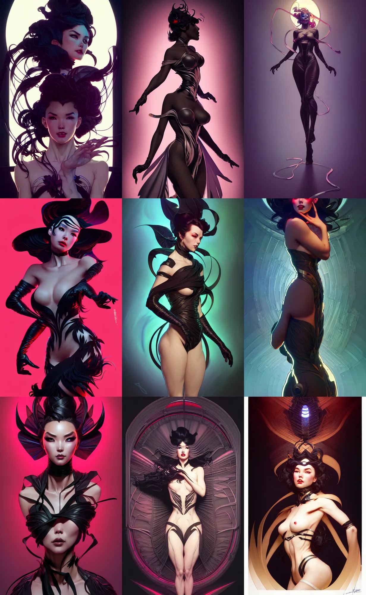 Prompt: digital concept art by artgerm, tooth wu, dan mumford, beeple, rossdraws, james jean, marc simonetti and alphonse mucha. just one lonely black tape project attctive showgirl!! full body!! contour light effect!! hd, 4 k, stage light. octane render. sharp edge. ultra clear detailed