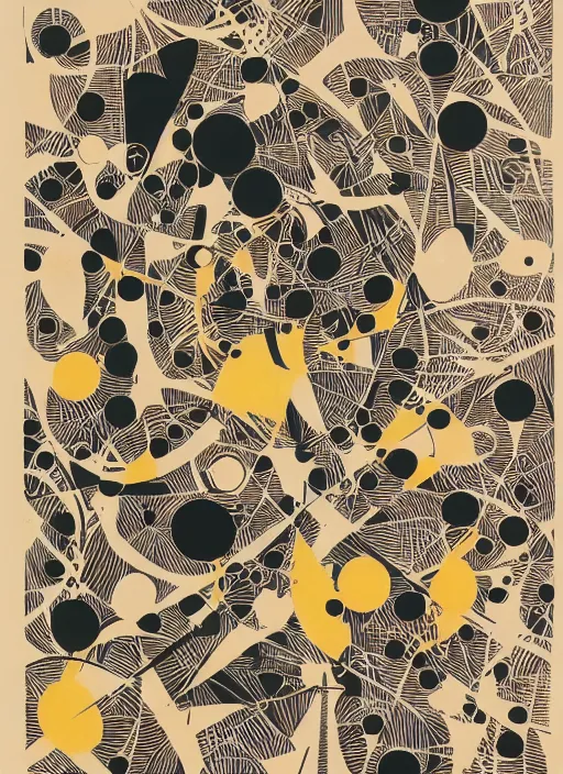 Prompt: A wandering mind, vintage 1960s print, screen print, abstract, weird, simple,