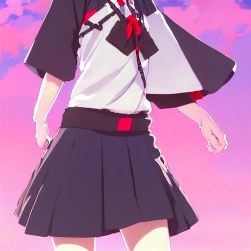 Image similar to a beautiful! boyish! natalie portman model, wearing japanese catholic school girl outfit with mayan pattern and native style, aztec street fashion, guilty gear art direction, perfect anime face, gapmoe yandere grimdark, trending on pixiv fanbox, painted by greg rutkowski makoto shinkai takashi takeuchi studio ghibli, akihiko yoshida