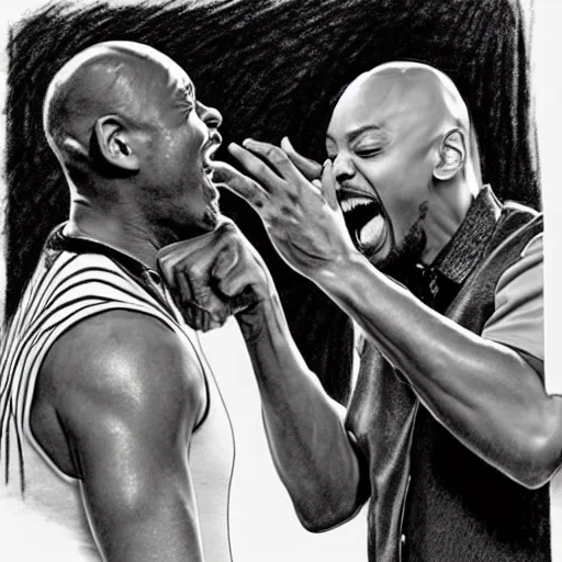 Prompt: pencil sketch of Dave Chappelle slapping Will Smith at the Oscars, highly detailed, award winning art