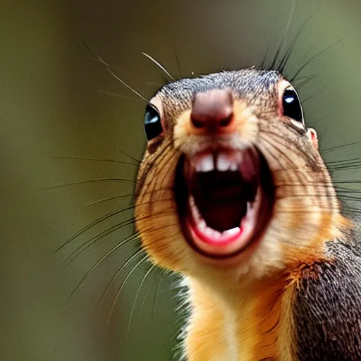 Prompt: shocked appalled squirrel with its open mouth agape