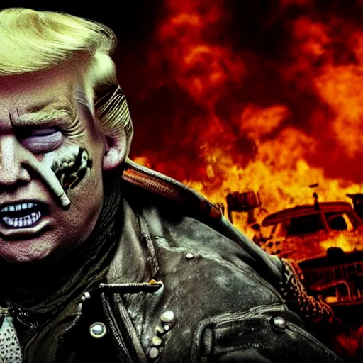 Image similar to Donald Trump as Immortan Joe, mad max fury road, detailed, 4k