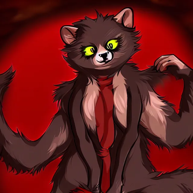 Image similar to furry - male - red - black - weasel - necromancer - fursona uhd ue 5 visual novel pc game expressions