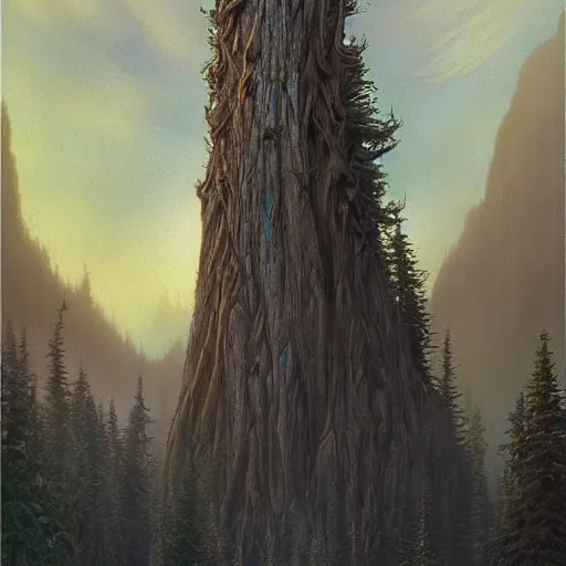 Image similar to Large forest with great Wizard tower standing proudly above the treeline, wide angle, cinematic, art by Donato Giancola and Bayard Wu, digital art, trending on artstation