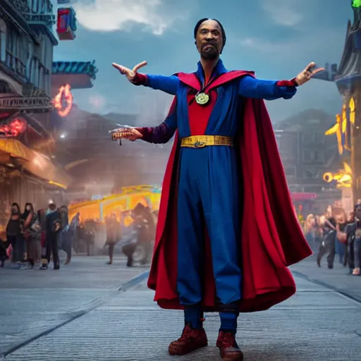 Prompt: snoop dogg as doctor strange, marvel cinematic universe, mcu, canon eos r 3, f / 1. 4, iso 2 0 0, 1 / 1 6 0 s, 8 k, raw, unedited, symmetrical balance, in - frame,