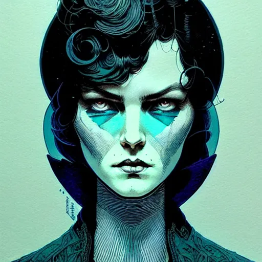 Prompt: portrait low light, by killian eng and joe fenton and martin deschambault and conrad roset, inspired by victorian sandman comic, blue and grey only, etching, fine, sharp high detail,