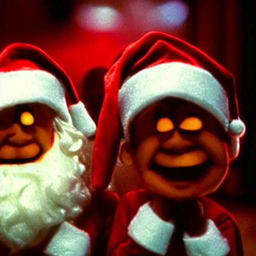 Prompt: a cinematic film still from a 2001 Pixar horror movie about an evil robotic Santa, in the style of Pixar, shallow depth of focus