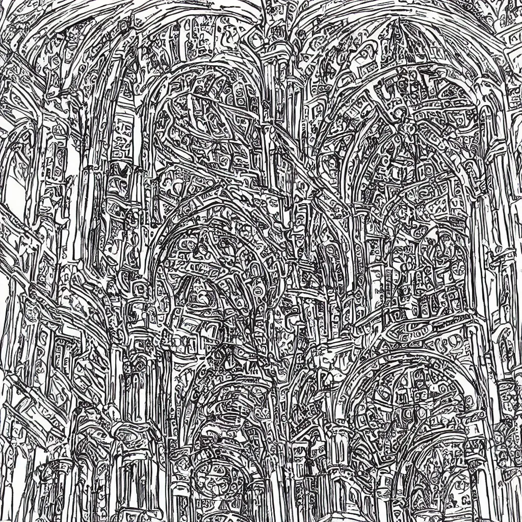 Image similar to guadalajara cathedral, coloring book,