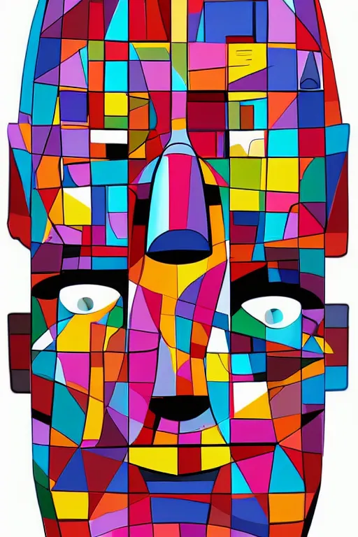 Image similar to cubist moai statue cutout digital illustration cartoon colorful beeple