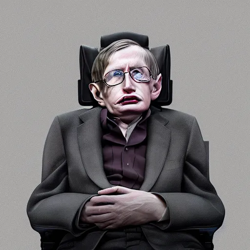 Prompt: tired stephen hawking with dust on his face, realistic, 8 k, extremely detailed, cgi, trending on artstation, hyper - realistic render, by greg rutkowski