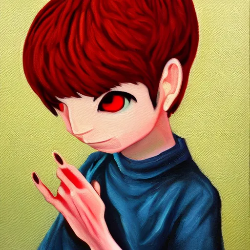 Image similar to expressive oil painting of the character madotsuki from the game yume nikki