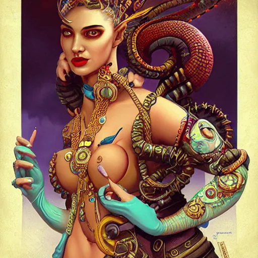 Image similar to underwater naga steampunk queen portrait, Pixar style, by Tristan Eaton Stanley Artgerm and Tom Bagshaw.