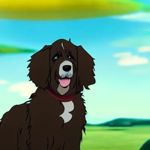 Prompt: a bernedoodle in the avatar cartoon last airbender