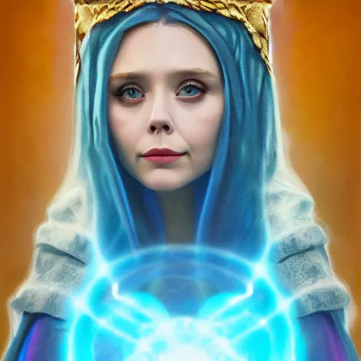 Image similar to elizabeth olsen as the goddess of sadness, oizys, golden ratio!!!!!, centered, trending on artstation, 8 k quality, cgsociety contest winner, artstation hd, artstation hq, luminous lighting