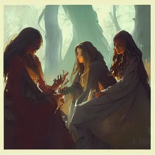 Image similar to a beautiful painting of a witches reunion, art by humberto ramos and greg rutkowski, trending on artstation