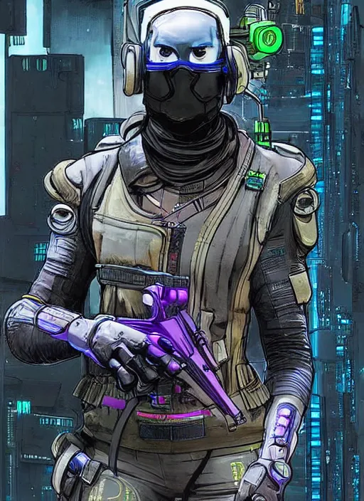 Image similar to apex legends cyberpunk spy in stealthsuit. concept art by james gurney and mœbius. gorgeous face.