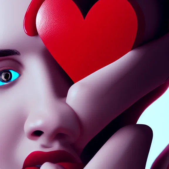 Image similar to close up woman blowing the red heart emoji from her hand, trending on artstation, concept art, high detail, sharp, unreal engine
