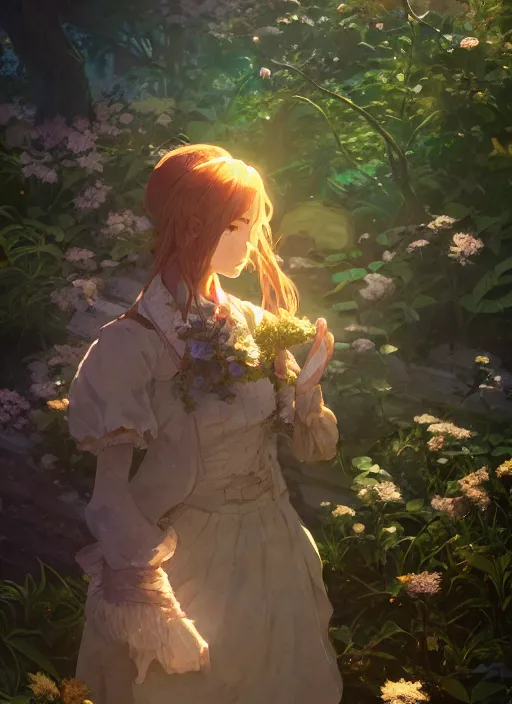 Image similar to a portrait of the emerald herald in the garden, intricate, tone mapped, ambient lighting, highly detailed, digital painting, concept art, sharp focus, by makoto shinkai and akihiko yoshida and hidari and wlop