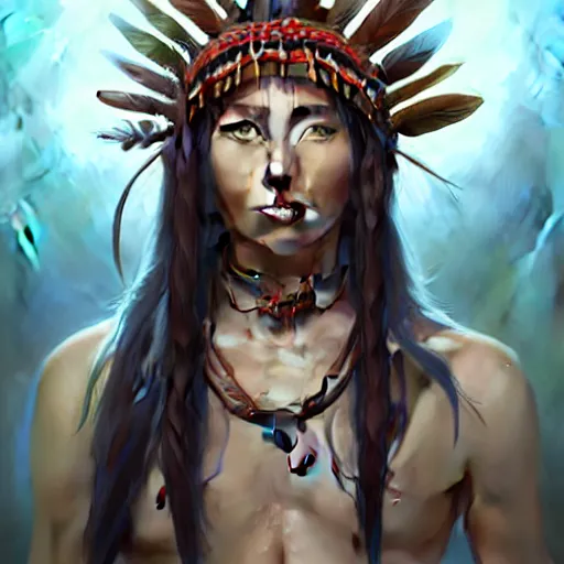 Prompt: anime portrait of a American native shaman by Stanley Artgerm Lau, WLOP, Rossdraws, James Jean, Andrei Riabovitchev, Marc Simonetti, and Sakimichan, trending on artstation