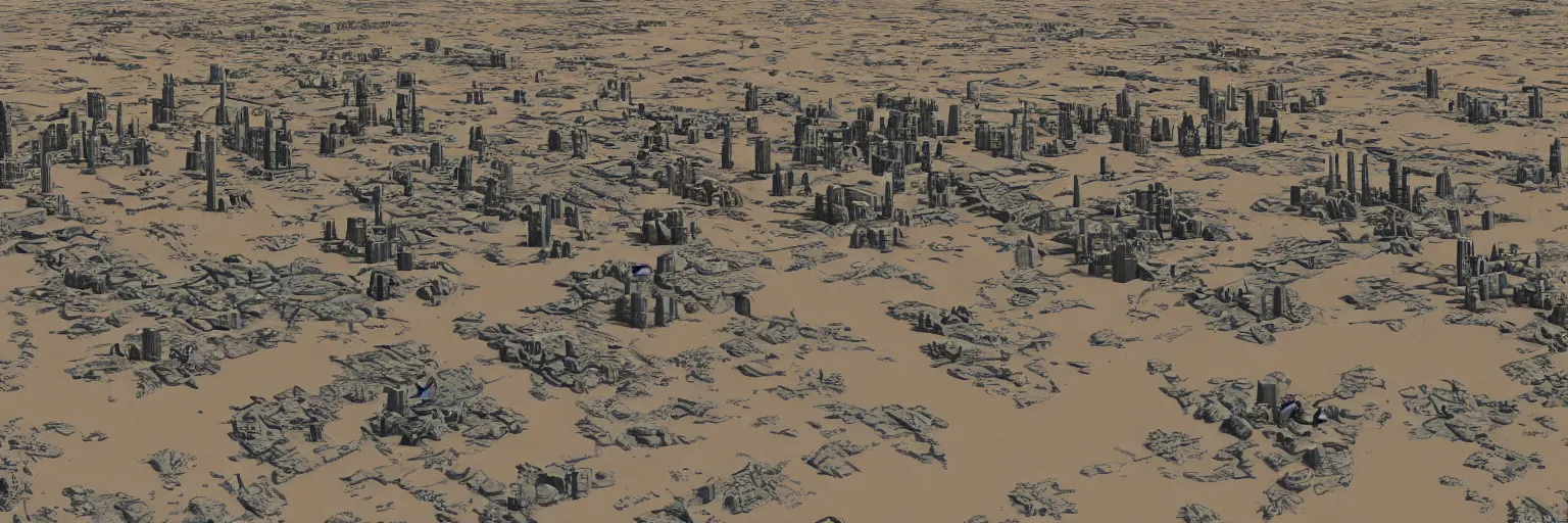 Prompt: Rendering of a Martian city