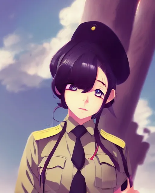 Image similar to Anime girl is dressed in military uniform. Anime by lois van baarle, ilya kuvshinov, rossdraws, mike deodato, Studio Ghibli, pencil anime art, manga