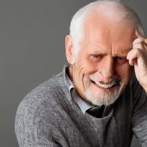 Image similar to Hide the pain harold, awkward smile, sharp jaw, masculine, handsome, stock photo, neutral colors, photograph