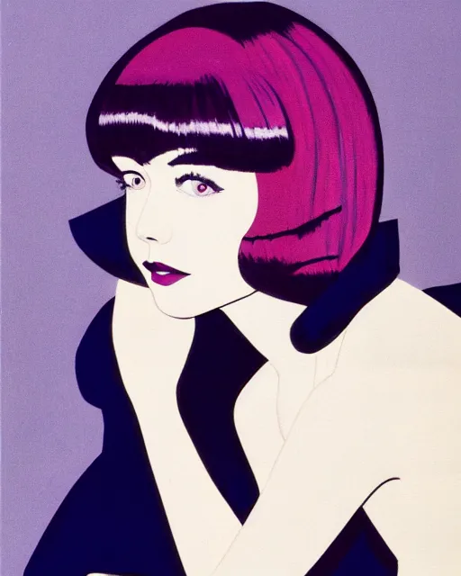 Prompt: colleen moore 2 5 years old, bob haircut, portrait by patrick nagel, painted by stanley artgerm