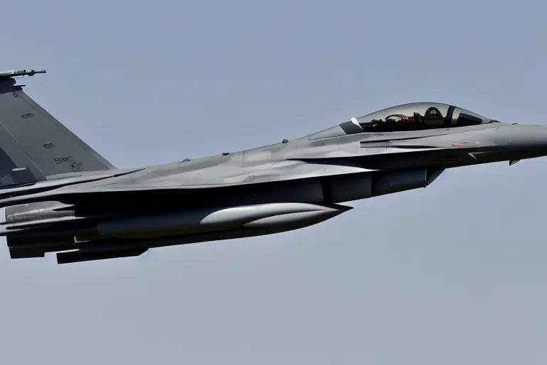 Image similar to photo of an f16 fighter jet in fligh, launching missles