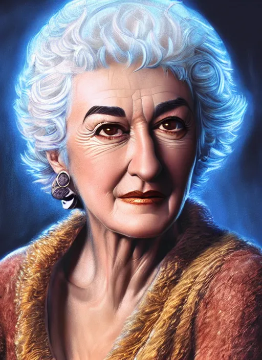 Image similar to highly detailed portrait of bea arthur, fantasy illustration by simon bisley, global illumination, radiant light, detailed and intricate environment