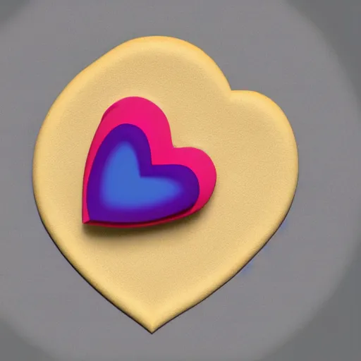 Image similar to 3d render of a rough clay heart shape in the middle of a gray sheet of paper, range of pastel colors on the left side