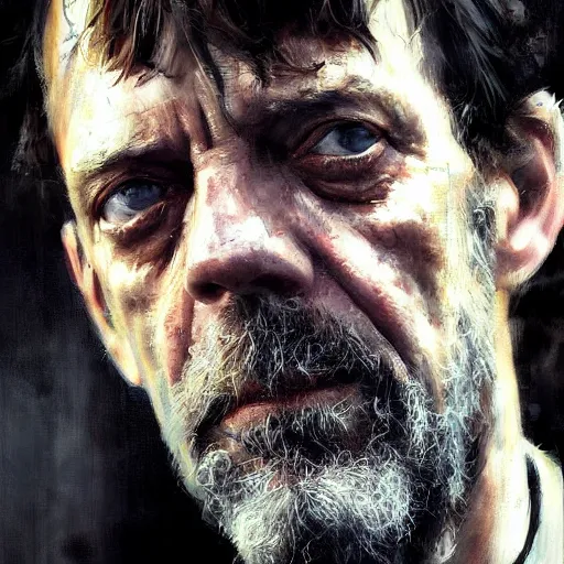 Image similar to face protrait of hugh laurie, realistic, ultrahd, jeremy mann painting