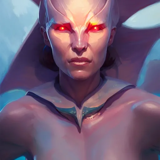Prompt: a portrait of a powerful humanoid shark - woman, by mandy jurgens and pete mohrbacher and and greg rutkowski, detailed facial features, fantasy, d & d, key art