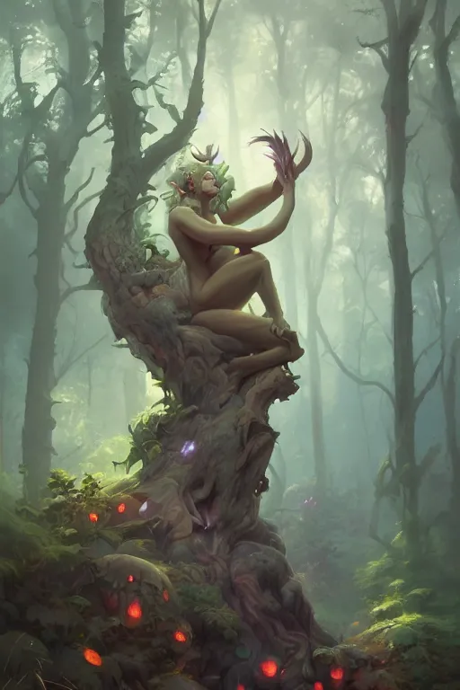 Prompt: a beautiful hyperrealistic painting of a forest troll by peter mohrbacher, gigantic, octane render, brilliantly coloured, intricate, ultra wide angle, trending on artstation, dusk, volumetric lighting, polished, micro details, ray tracing, 8k