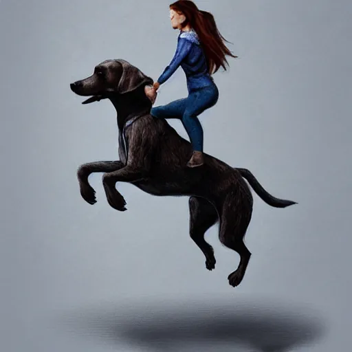 Image similar to a girl riding a giant dog, trending on artstation