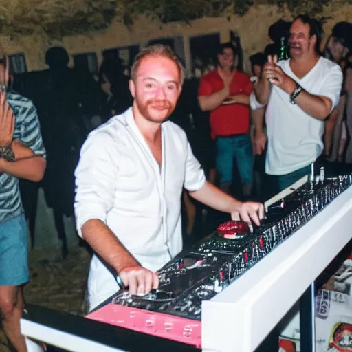 Image similar to photograph of henry the eighth djing in ibiza