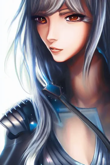 Image similar to a portrait of an attractive knight female anime character with long hair, artgerm