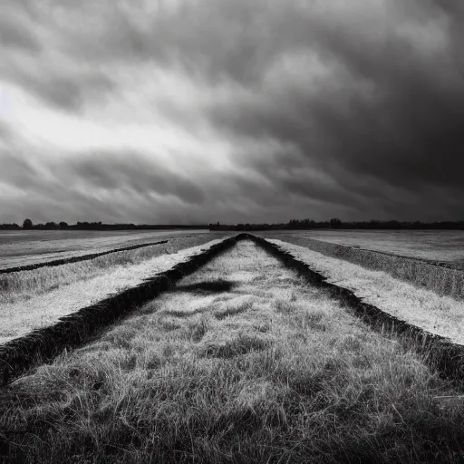 Prompt: World War 2 Battlefield desktop background, trenches, grey sky